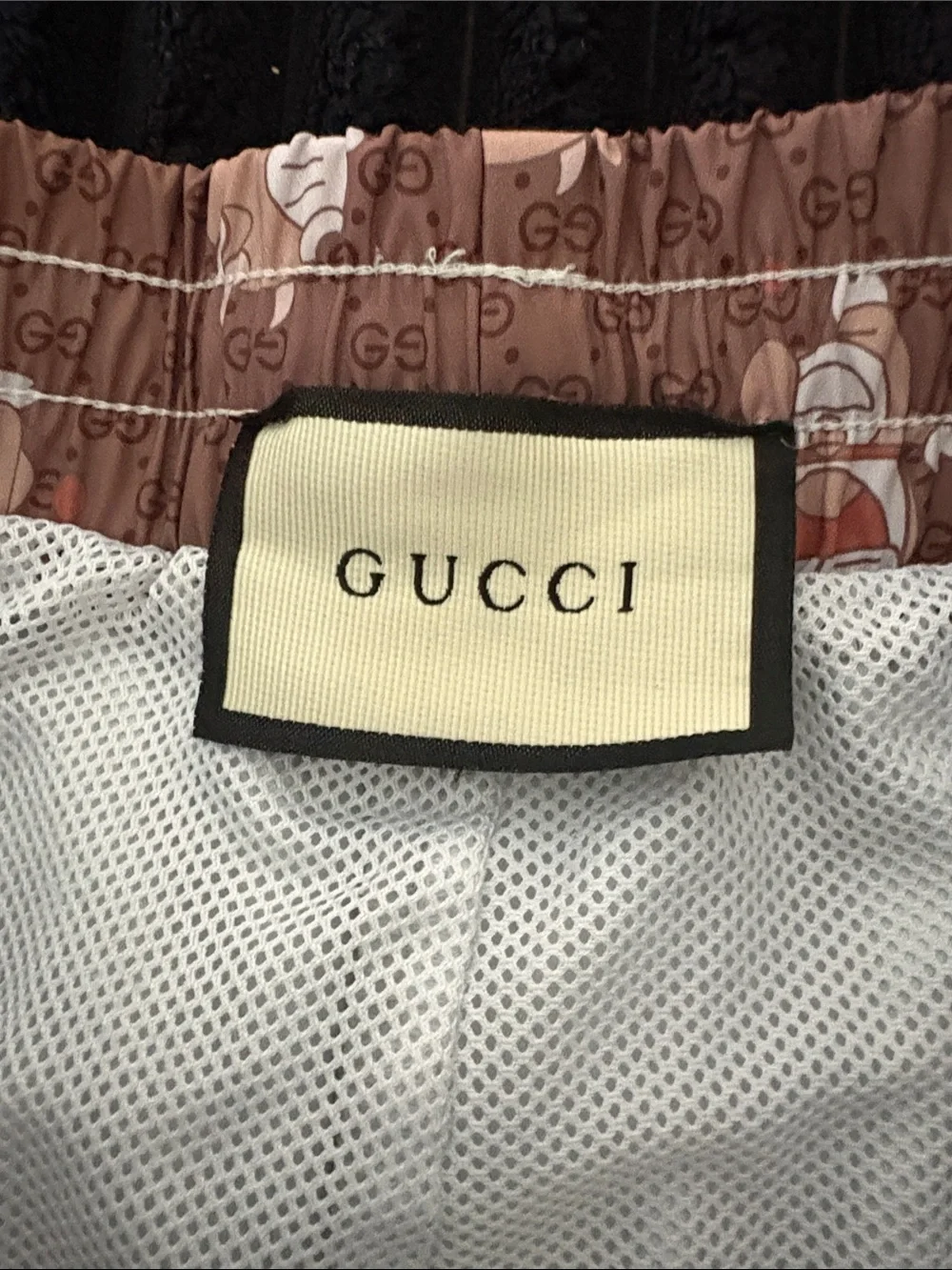 Gucci Brown Cartoon Logo Swim Trunks